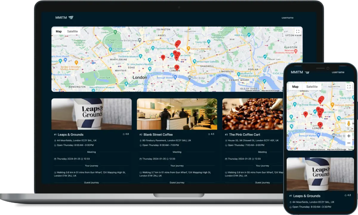 Meet Me in the Middle mockup on mobile and laptop devices