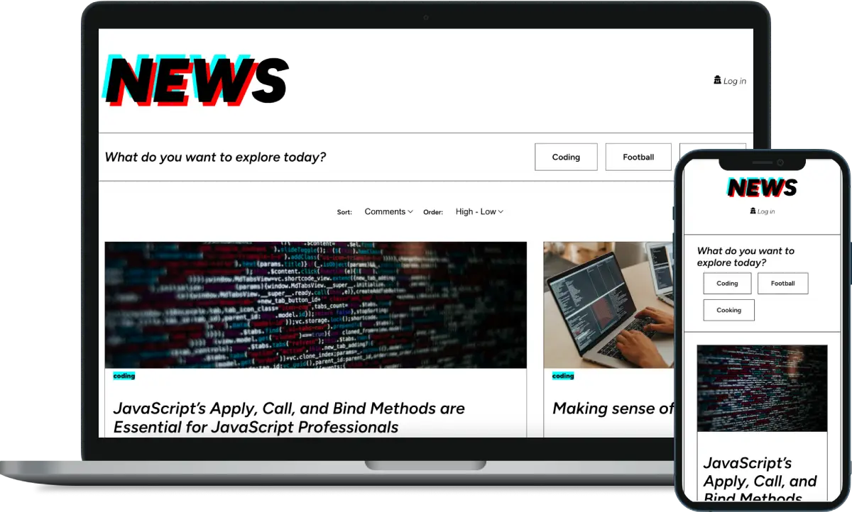NewNewNews mockup on mobile and laptop devices