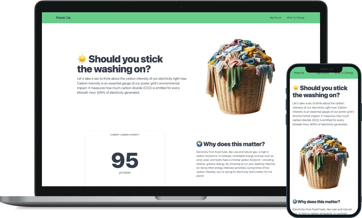 PowerUp mockup on mobile and laptop devices